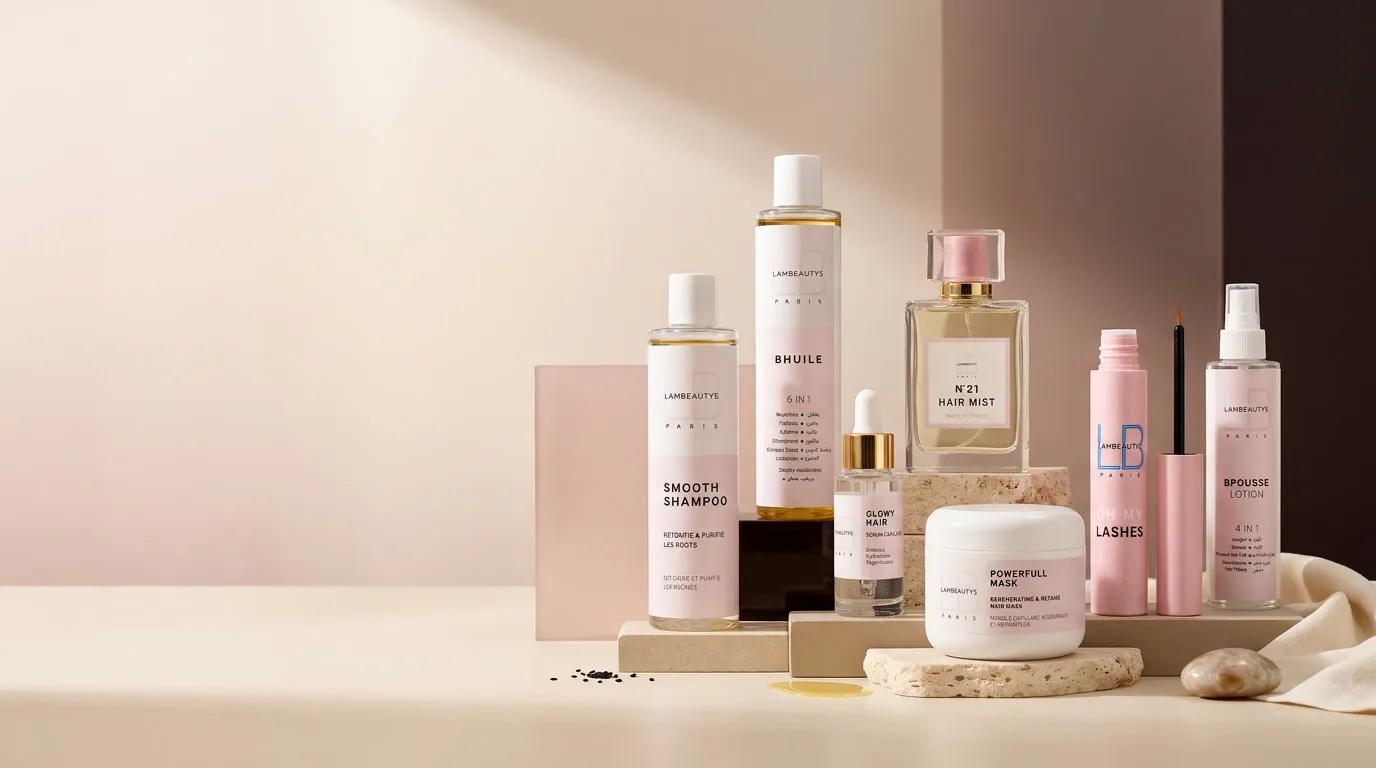 Collection de soins capillaires Lambeautys réunissant plusieurs produits de la gamme